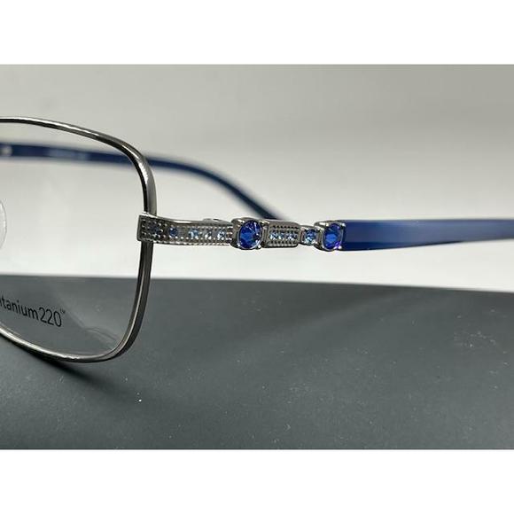 New Titanium220 T220-08 Silver & Blue Eyeglasses w/Swarovski Crystals 54/16/135 - Picture 3 of 5
